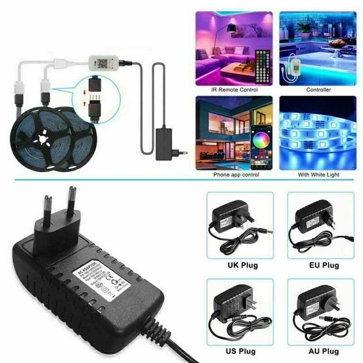 5050 RGB LED Strip with Bluetooth remote control, ideal for TV backlighting and room decoration.