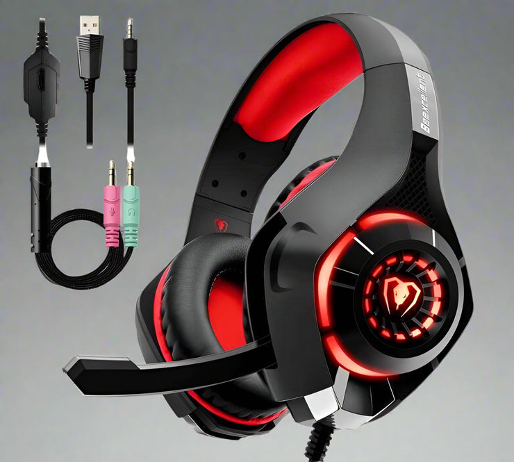 Beexcellent stereo gaming headset with LED light and mic.