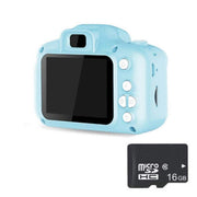 Children's HD digital waterproof camera in blue with 16GB micro SD card, featuring a 2.3-inch screen and 800W pixels.