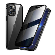 Privacy-proof Magneto phone case with double-sided metal frame, compatible with Apple, solid color design.