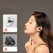 Bone conduction headphones on ear model with detachable design and charging case display.