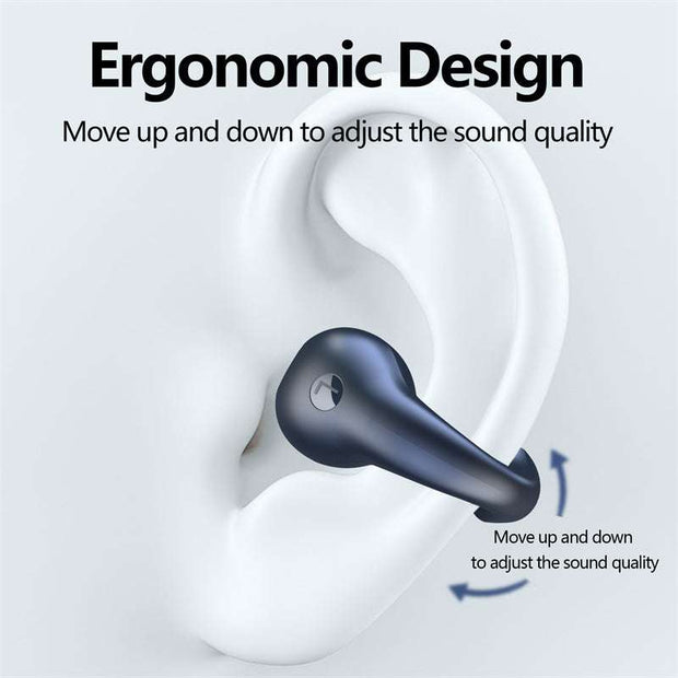 Ergonomic bone conduction headphones adjusting on ear for optimal sound quality.