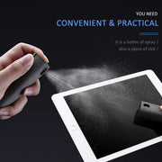 2 In 1 Phone Computer Screen Cleaner spraying on tablet screen for dust removal.