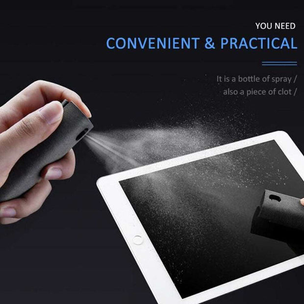 2-in-1 phone computer screen cleaner kit spraying on tablet for dust removal.