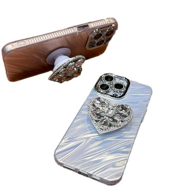 Lens Protector Rhinestone Love Bracket Phone Case for iPhone with Silicone Material