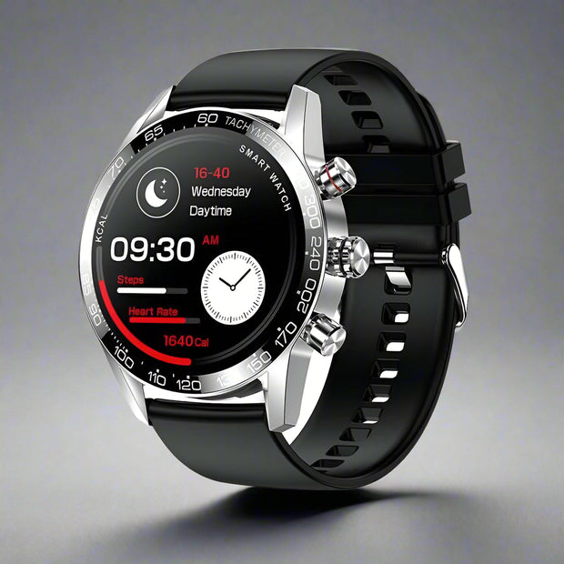 Men's Bluetooth Smart Phone Watch with 1.3-inch LED screen, featuring health monitoring and waterproof design.