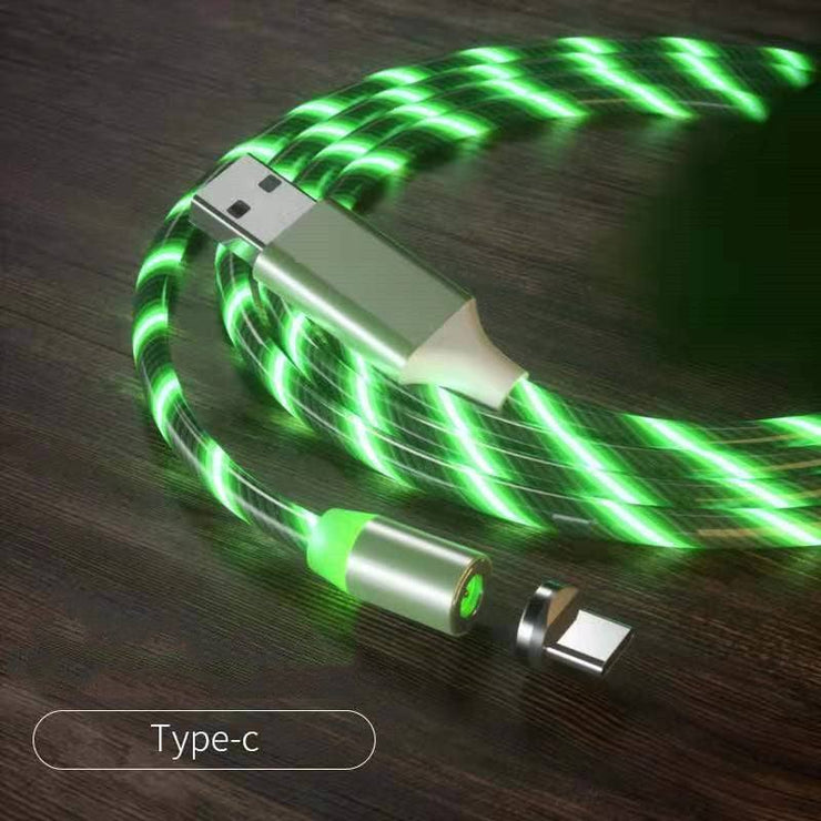 Magnetic LED fast charging cable with Type-C connector and glowing green design.