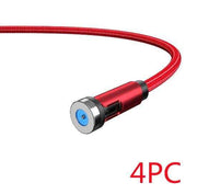 Red rotating magnetic USB Type C charging cable with blue LED indicator.