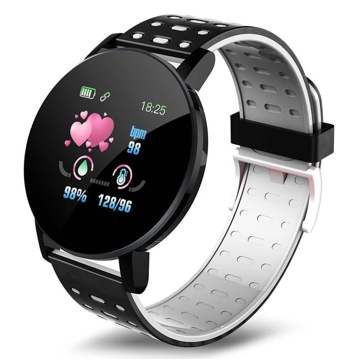 Bluetooth smart watch with heart rate monitor and music control.