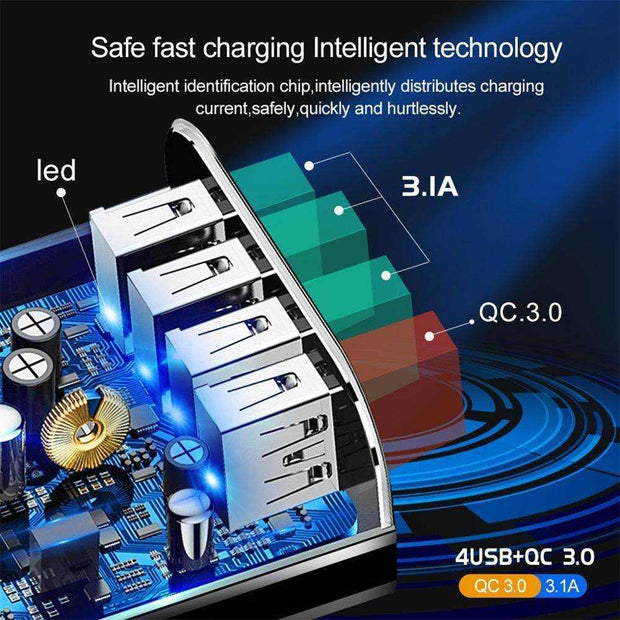 Illuminated 4 port USB Mobile Phone Charger 3A Charging Head