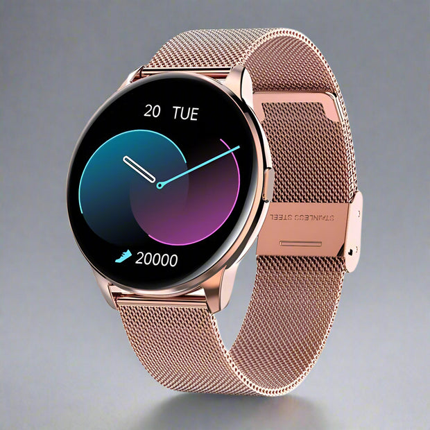 Y90 Smart Watch with mesh strap, featuring health monitoring and sports functionality.