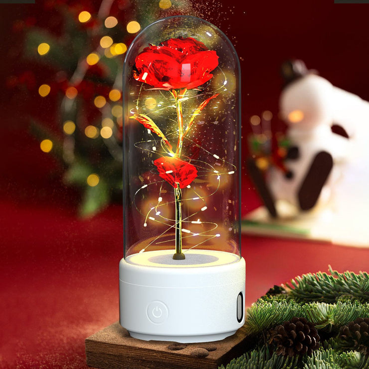 LED rose flower light with Bluetooth speaker in glass cover, Valentine's gift.