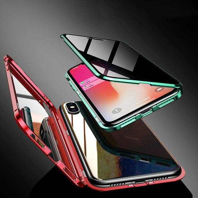 Magnetic anti-peep phone case with privacy glass for iPhone.