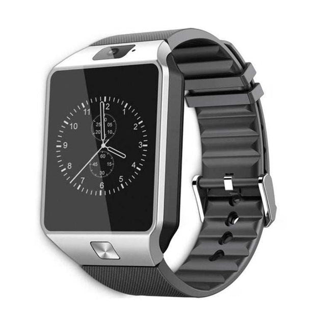 Sports Smart Watch DZ09 Card Phone Watch with classic button strap and capacitive touchscreen.