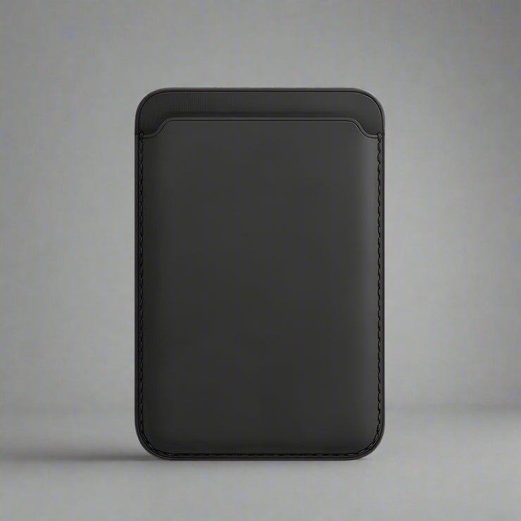 Magsafe magnetic luxury leather card holder wallet case in classic black.