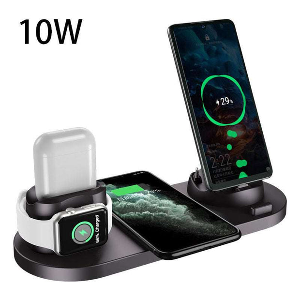 Wireless charger 6-in-1 charging dock for iPhone and watch, fast charging pad.