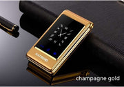 Champagne gold dual screen flip phone for elderly with touch function.