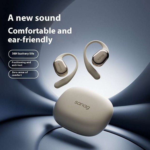 Wireless long endurance ear-mounted sports Bluetooth headset, beige color, comfort design.