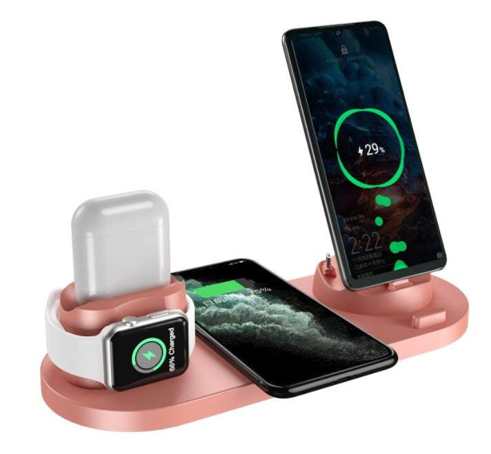 6 in 1 wireless charger dock station for iPhone, AirPods, and Apple Watch.