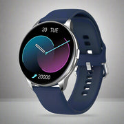 Y90 Smart Watch with blue silicone strap and touchscreen display, featuring fitness and health monitoring functions.