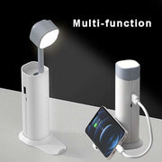 Multi-function desk lamp with LED flashlight and power bank function.