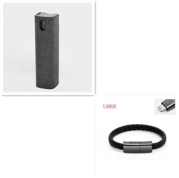 2 in 1 phone computer screen cleaner kit with microfiber cloth and spray for dust removal.