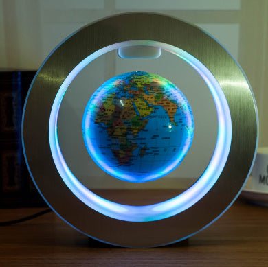 Round LED world map floating globe with magnetic levitation and LED light.