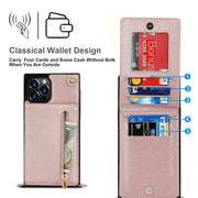 Zipper Phone Case Crossbody, Rose Gold, Wallet Design, Compatible with Samsung Models