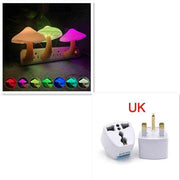 LED night light with mushroom design, warm white light-control sensor, EU US plug, ideal for bedroom decoration.