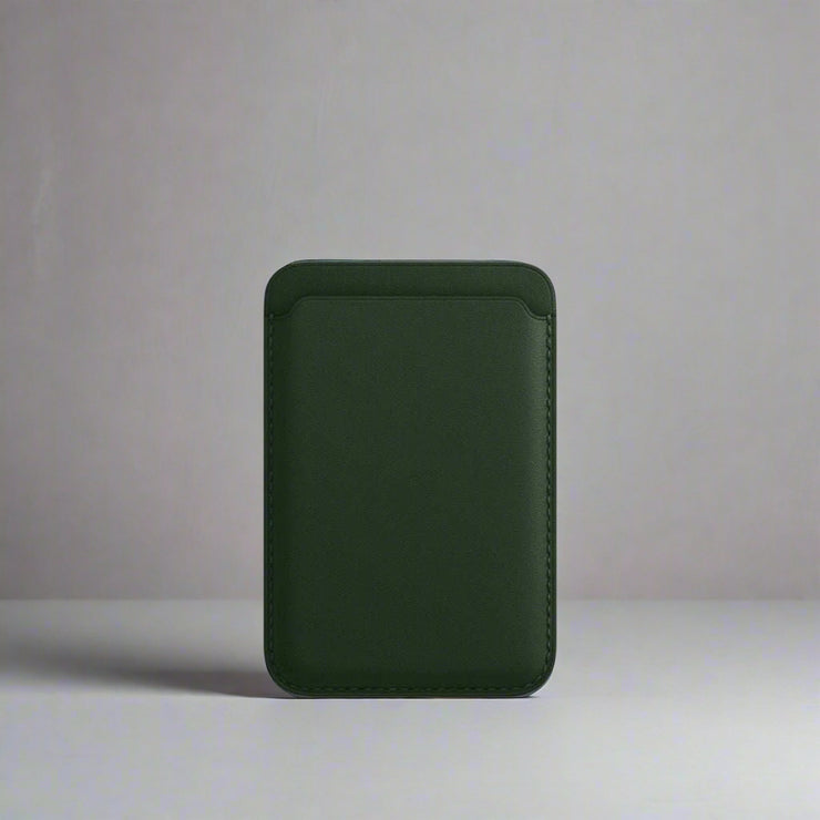 Magsafe Magnetic Luxury Leather Card Holder Wallet Case in night green for iPhone.