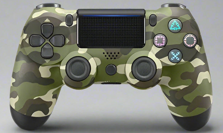 Wireless Game Controller for PS4 in camouflage design with ergonomic grip.