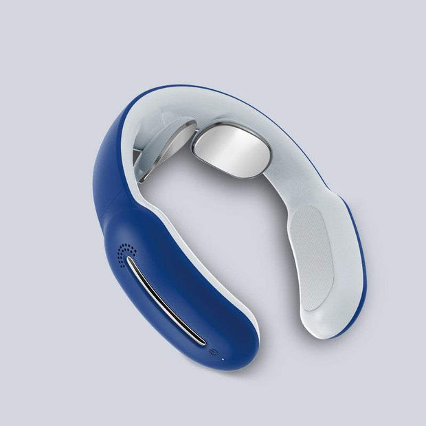 Blue multifunctional massage neck massager with remote control and USB charging.