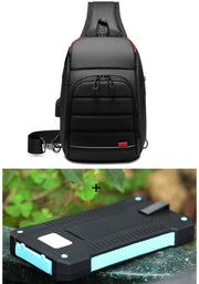 Ultra-thin solar charger with chest bag.