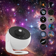 Galaxy Night Light Projector showcasing 12 starry sky scenarios for kids and home decor.