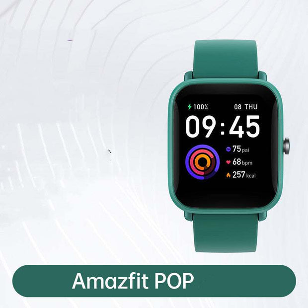 Smartwatch displaying blood oxygen level, heart rate, and time on high-definition color screen.
