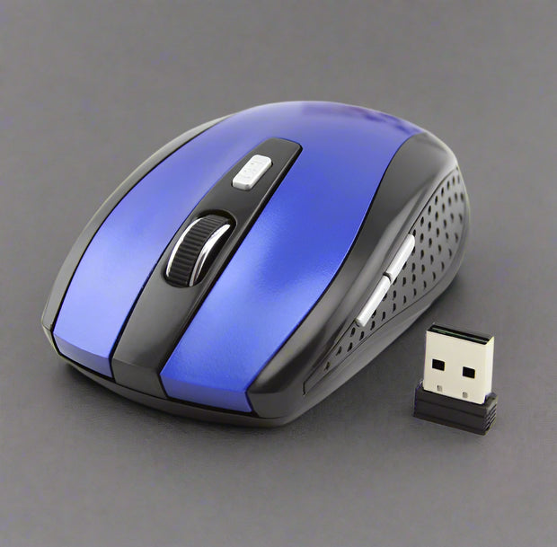 Wireless office mouse in blue with USB receiver.