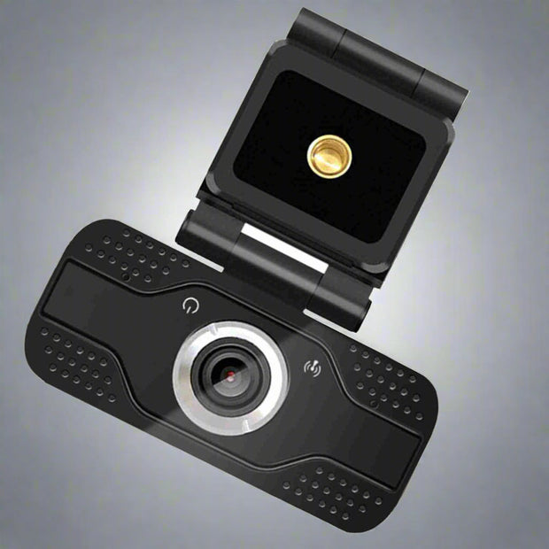 1080P desktop computer camera USB webcam with microphone in black, featuring full HD and noise reduction.