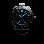 GMT luminous waterproof men's stainless steel watch with sapphire glass and mechanical movement