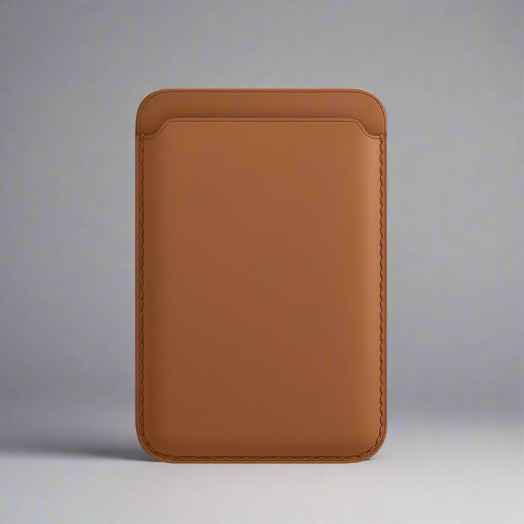 Magsafe magnetic luxury leather card holder in autumn brown.