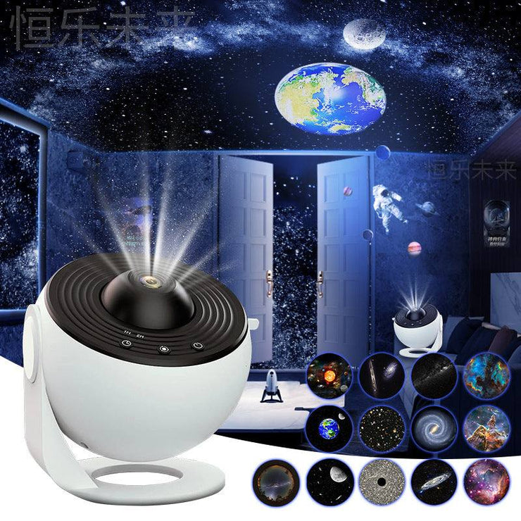 Galaxy night light projector with starry sky display, 360° rotatable lamp ideal for kids and home decor.