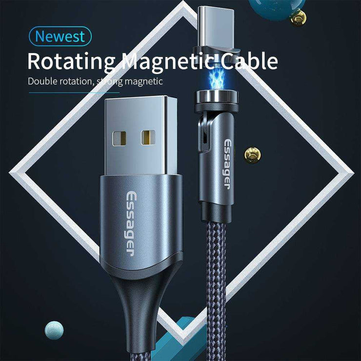 Essager 360 Degree Rotating Magnetic USB Type C Charging Cable with Fast Charging and LED Indicator.