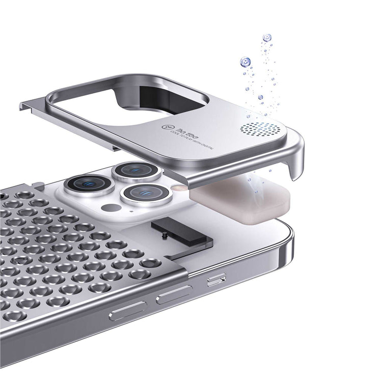 Aluminum alloy shockproof phone case for iPhone with heat dissipation and fragrance tablet.