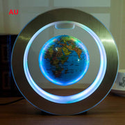 Floating globe with LED light in magnetic levitation display.