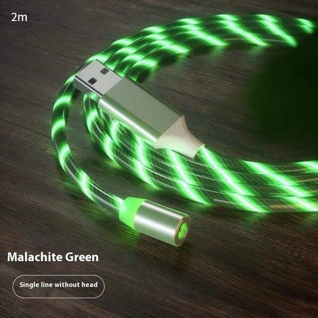 Magnetic LED fast charging cable in malachite green, 2m length, glowing design.