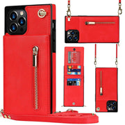 Red Zipper Phone Case Crossbody for Samsung models, PU material.