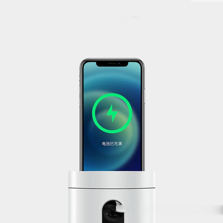 AI Face Recognition Smart Follow-up Gimbal with smartphone, showcasing face tracking and charging functionality.