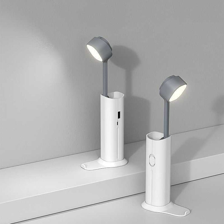 Multi-function desk lamp and flashlight, portable rechargeable design for home and bedroom use.