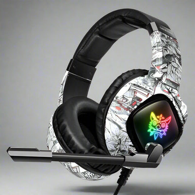 Gaming headset for Xbox One & PS4 with RGB lighting and camo design.