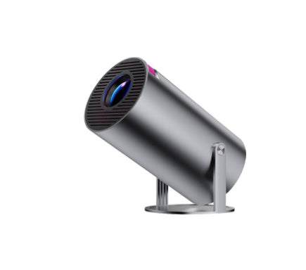 Small straight projector with 180-degree projection, automatic focus, and unique design for home use.