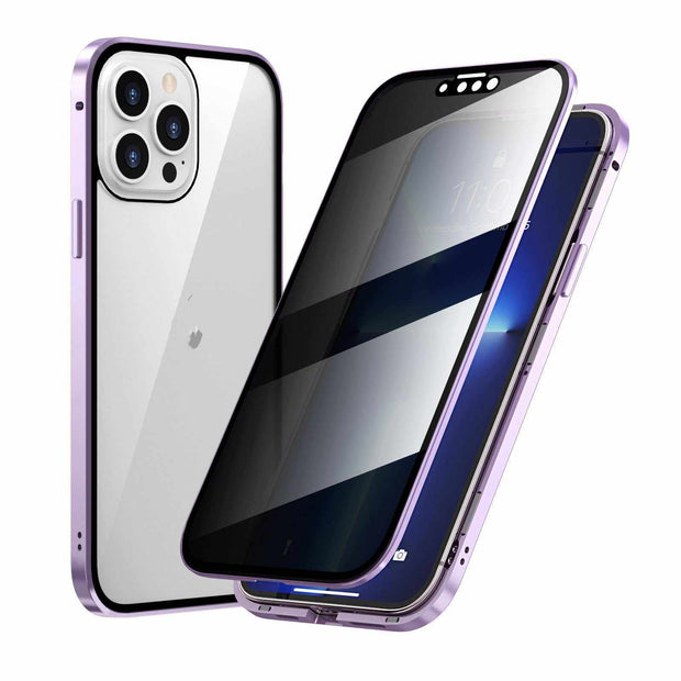 Privacy-proof Magneto phone case with double-sided metal frame for Apple models.